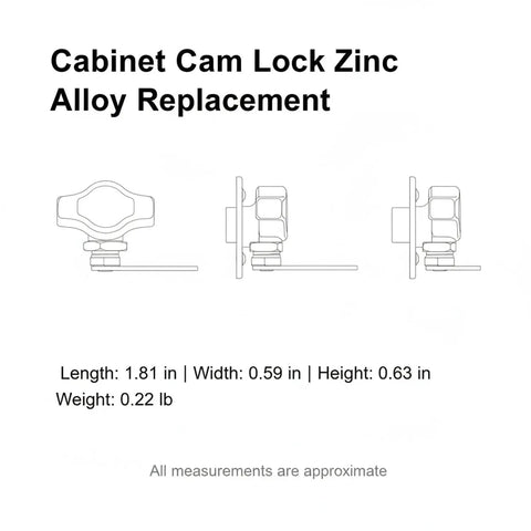 Dimensions and diagram of Sturdy Cam Lock For Cabinets, File Drawers And Cupboards, Zinc Alloy Replacement With Silver Finish