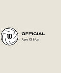 AVP OPTX Game Volleyball Official Size Yellow Black For Beach Play overview with volleyball icon and 'Official Ages 13 & Up' text