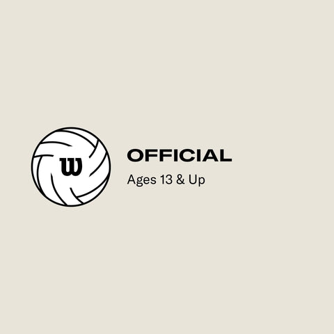 AVP OPTX Game Volleyball Official Size Yellow Black For Beach Play overview with volleyball icon and 'Official Ages 13 & Up' text