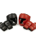 Pro Boxing Gloves And Headgear Set Featuring 16 Oz Heavy Duty Padding In Red And Black Goated Training Gear.