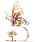Wooden 3D Butterfly Puzzle Construction Set, Interlocking Mechanical Model With Clicking Assembly, Durable Craft Kit For Kids And Adults, Includes Illustrated Tutorial In 11 Languages And Fascinating Gear Motion, colorful butterfly on stand