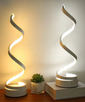 Spiral LED Desk Lamps Set Of 2 10W Modern Bedside Lights With 3 Color Modes And Stepless Dimming in white on wooden table