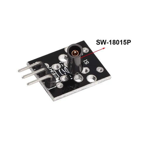 KY-002 SW-18015P Shock Vibration Switch Sensor Module For Arduino Projects, Maker Favorite, Omnidirectional Trigger, Easy Mount With Bolt Holes, Direct IO Connection, 12V Max, 20mA Current, Ideal For Robotics And Prototyping Pack Of 5, black PCB with 3 pins
