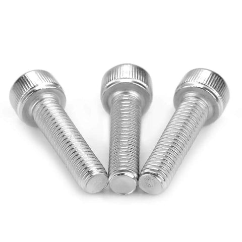 Super Cool Hex Socket Cap Screw Assortment Kit For Quick Projects With 140 Pieces Including Six Sizes Of 10-32 Screws Plus Matching Nuts To Handle Any Garage Fixin Or DIY Job Right Now Without Hassle. Silver hex socket cap screws shown from side angle.