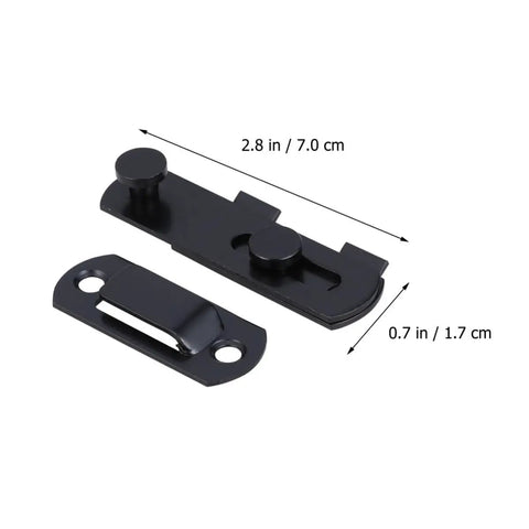 2pcs Stainless Steel Black Right Angle Door Hasp Latch for Gates shown from above with dimensions 2.8 in x 0.7 in in black finish.