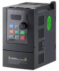 Perspective view of Single Phase To Three Phase VFD Converter for 220V Motors, control panel and vent details visible.