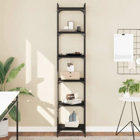 Black 6 Shelf Bookcase With Metal Frame Tall Open Storage For Home Office 74 Inch Engineered Wood Construction Built To Last