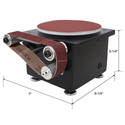 Get The Big 7-Speed Mini Belt Sander For Quick Sanding With Disc And Belt Options, compact sander with flat belt and polishing pad.