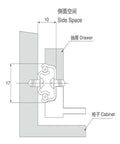 Diagram of Rock Solid Iron Two Section Ball Bearing Drawer Slide Rail installation with 17mm width for tight cabinet storage.