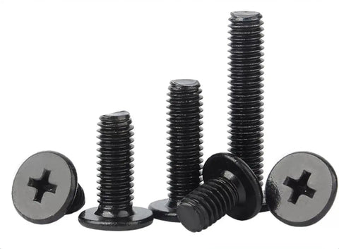 Rock Solid M2.5 X 6mm Cross Recess Wafer Head Machine Screws With A Slick Black Plated Finish in various lengths for tiny gadgets.