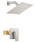 Brushed Nickel Rain Shower System With 8 Inch Square Showerhead, All In One Single Function 1 Handle Trim Kit, Female Thread Rough In Valve