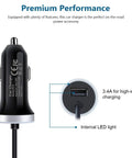 Hella Fast USB C Car Charger For Samsung Galaxy S Series Models And Newer A Lineup Devices Features Dead Serious Charging Speeds For Zero Sweat Commutes showing integrated USB port with LED light.