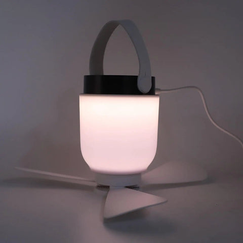 Dpofirs USB Rechargeable Ceiling Fan with LED Lamp, Remote Controlled, portable design with white handle and compact size.
