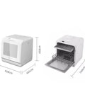Compact Countertop Dishwasher Fully Automatic No Plumbing Needed Quick Dry Triple Filter Holds Large Plates from side and open view.