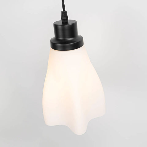 Kiven Instant Light Conversion Kit for 4/5/6inch Hole, 2-Light Glass Farmhouse Lighting Recessed Can Light Conversion Kit to Pendant with E26 Screw-in Adapter for Kitchen Island Hallway, TBB016, white glass pendant lamp with black socket.