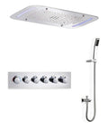 Top Shelf Led Ceiling Shower Set With Five Dynamic Modes Serving Heavy Rainfall Smooth Waterfall And Chill Spa Mist Directly In Your House Bathroom For Prime Weekend Vibes, featuring chrome shower panel and handheld unit.