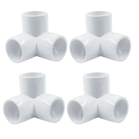 Four Pack Half Inch PVC Pipe Fittings Three Way Elbow Connector Beefy Heavy Duty Furniture Grade Corner Fittings For DIY Shelves
