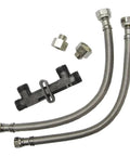 Watts Premier replacement sensor valve kit with two braided stainless steel supply hoses and fittings.