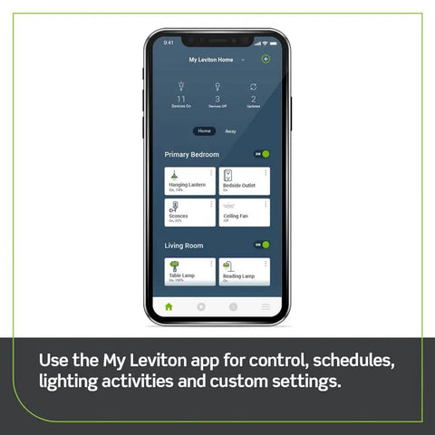 Smartphone displaying My Smart Home App interface for WiFi Bridge For No Neutral Decora Smart Dimmers And Switches DN6HD And DN15S.