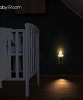 8 Pack Plug In Kid Friendly Night Light With Dusk To Dawn Sensor 2700K Warm White LED Nightlight in a baby's room by crib