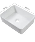 Rectangular White Vessel Sink 19x15 Inches For Above Counter Vanity, Modern Porcelain Ceramic Bathroom Basin with dimensions shown