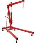Heavy Duty Garage Workhorse: 2 Ton Hydraulic Engine Hoist with adjustable arm, six caster wheels and foldable frame.