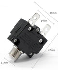 Headache Free Push Button Resettable Circuit Breaker With Slick Quick Connect Terminals For Auto And Marine Builds, compact size with quick connect terminals.