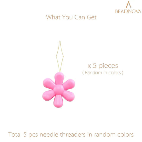 Embroidery Needle Threader Tool Set 5 Pcs Plastic Flower Head Threaders For Hand Sewing Cross Stitch Craft Knitting In Pink