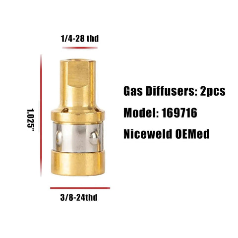 Gasless MIG Welder Nozzle Kit With Diffusers And 0.030 Contact Tips For Flux Core Use Replacement Nozzle 226190 Diffuser 169-716 Compatible With Miller Millermatic Welder 135 140 175 211 Gun M10/M15 Hobart Handler brass 169716 gas diffuser