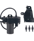Electric vacuum pump, black plastic unit with curved hose, mounting bracket, and three screws.