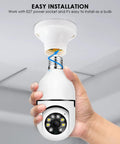 Screw-In Wireless PTZ Security Camera 1080P HD With E27 Light Socket showing easy installation in a hand
