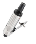 Heavy Duty 1/4 Inch Pneumatic Die Grinder Angle Polisher Beast for Aggressive Grinding Rust Removal and Smooth Polishing Tasks in Cramped Areas with Low Noise Operation and Pro Grade Durability for Shop Jobs Silver Finish, side view.