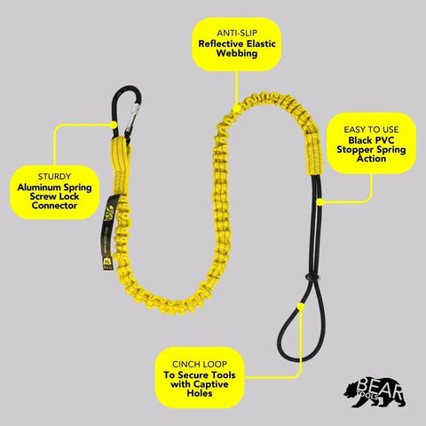 Beefy Tool Lanyard With Buckle Clip Bungee Cord And Heavy Duty Screw Locking Connector For Fall Protection And Safety Adjustable Loop End