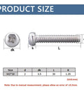 Top Shelf 304 Stainless Steel M2 X 30mm Phillips Round Pan Head Machine Screws 50 Pack size diagram with specifications