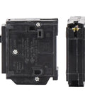 Duo Pack 20 Amp Single Pole 120V Circuit Breakers For Homeline Load Centers And Panel Boxes 10kAIC UL Listed Plug On Replacement Kit OEM Quality Durable Thermal Magnetic Protection, black breaker side view