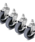 3 Inch Caster Wheels Set Of Four With Side Brake Heavy Duty Swivel Casters For Workbenches Carts And Shelving Units 600 Lb Per Wheel Load Capacity M12 1.75 By 25 Mm Threaded Stem Quiet Non Marring Replacement