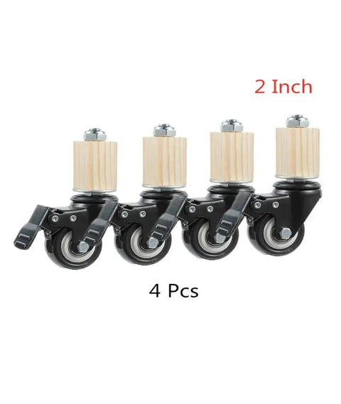 Four Pack 3 Inch Stainless Steel Swivel Casters With Locking Brakes Smooth Rolling Red Heavy Duty Wheels For Furniture And Workshop Carts, 2 inch design with wooden stem.