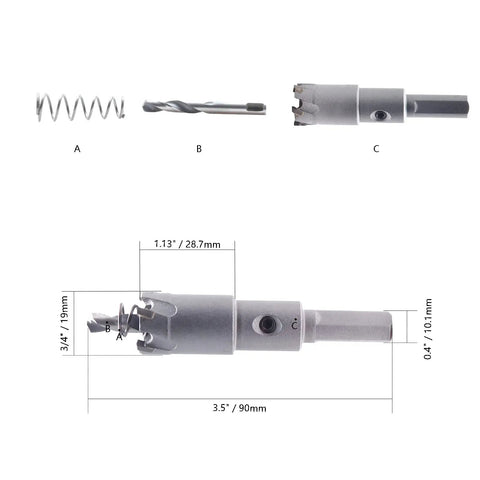 Three Quarters Inch TCT Carbide Hole Saw For Metal Wood Plastic And Stainless Steel With Arc Cutting Groove Design And Spring Eject