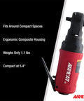 Quarter Inch Mini Palm Ratchet Tool With 35 Ft Lbs Max Torque And 300 RPM Handy Compact Air Ratchet displayed vertically