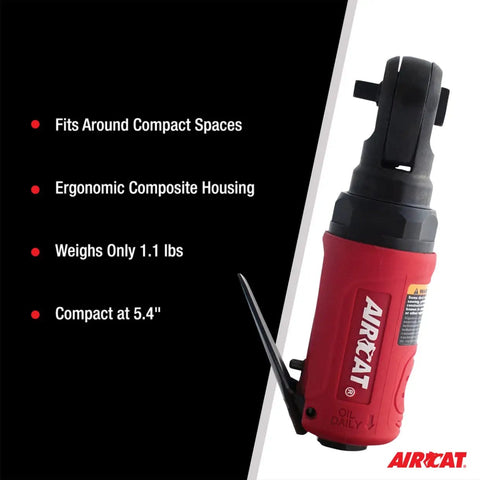 Quarter Inch Mini Palm Ratchet Tool With 35 Ft Lbs Max Torque And 300 RPM Handy Compact Air Ratchet displayed vertically