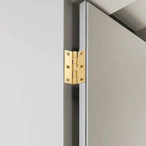 Solid Brass Hinges Set For Cabinets And Jewelry Boxes 1/2 Inch, 2 Inch, And 2.5 Inch Butt Hinges installed on door frame