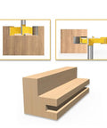 Beast Pro Grade CNC Spoilboard Surfacing Router Bit For Woodworking in use, planing wooden boards, close-up of bit shank and surface.