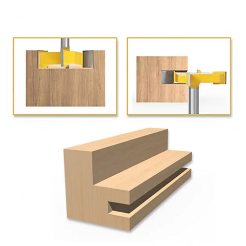 Beast Pro Grade CNC Spoilboard Surfacing Router Bit For Woodworking in use, planing wooden boards, close-up of bit shank and surface.
