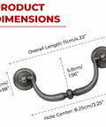 Dimensions of Vintage Style Bail Drop Cabinet Pulls 3.25 Inch Center Spacing 82mm Antique Dark Brass Bronze Hardware
