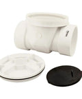 Backwater Valve With Four Inch PVC White For Sewage And Storm Drain Protection, showing sockets and detachable components