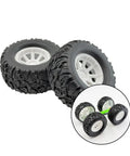 4Pcs RC Car Wheel Set With Rubber Tires And Metal Shaft Axles, featuring two 55mm diameter wheels with rugged treads.