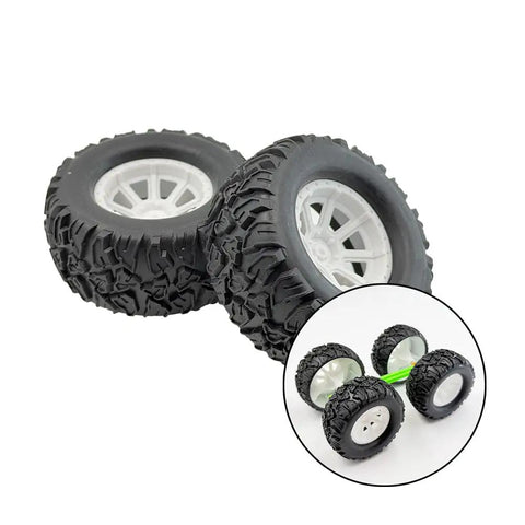 4Pcs RC Car Wheel Set With Rubber Tires And Metal Shaft Axles, featuring two 55mm diameter wheels with rugged treads.
