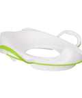 No Fuss Toddler Potty Training Seat With Rock Solid Non Slip Base Secure Handgrips And Quick Wipe Plastic Body For Smooth Potty Learning Journey In Bright Green side view with grip handles.