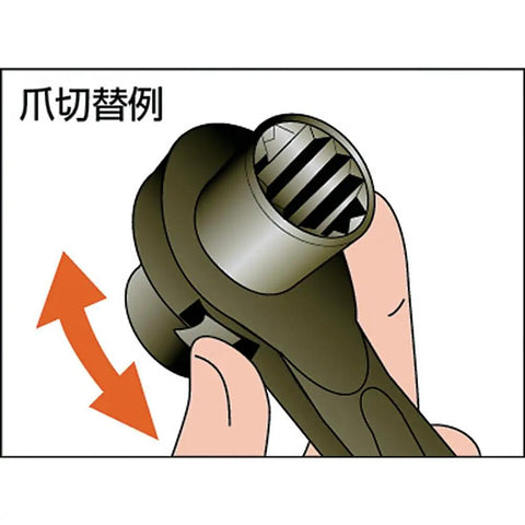 Double Size Ratchet Wrench RN 17x22 with Pro Grade Reversible Claw Action, close-up of claw mechanism in use, Japan Import.