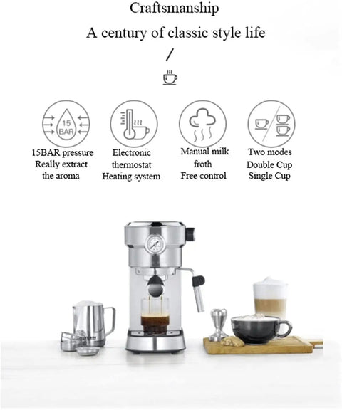 Top Shelf Semi Automatic Espresso Machine With 15 Bar Pump Pressure For Bold Italian Shots Built From Sleek Stainless Steel with coffee.